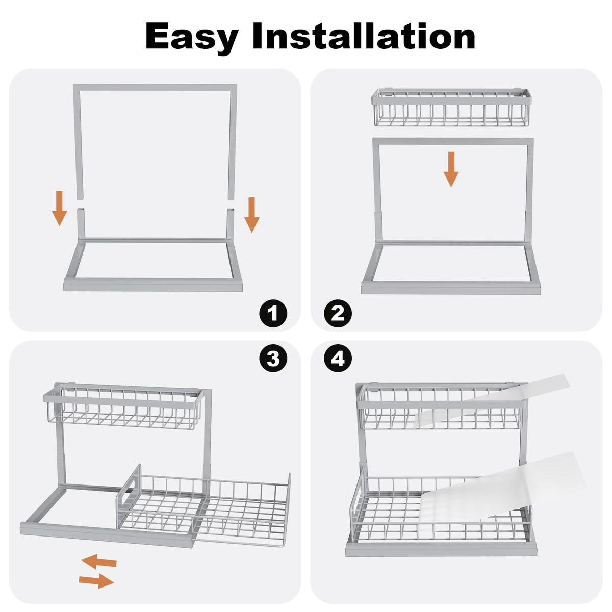 Under Sink Organizer, L-Shaped Pull Out Cabinet Organizer, Kitchen | 2 Tier Metal Slide Out Shelf for Kitchen, Bathroom, Laundry, and Utility Cabinet Storage for Deep Cabinets, Black, 1 Pack