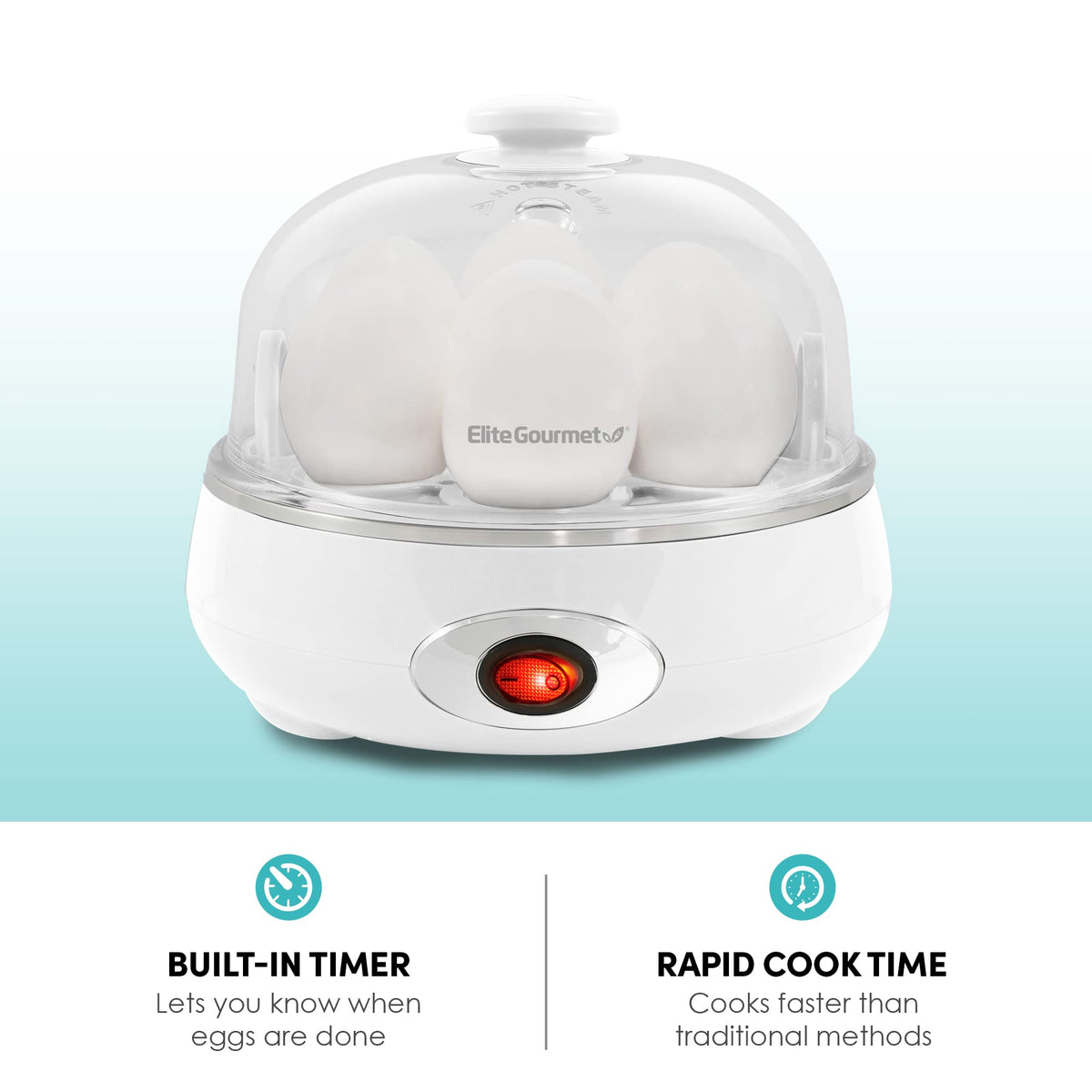 Elite Gourmet EGC115M Easy Egg Cooker, 7-Egg, BPA-Free, Retro Mint | Cooks soft, medium, or hard-boiled eggs with auto shut-off - electric operation - includes measuring cup