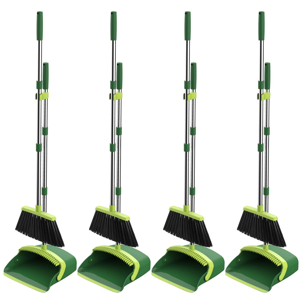 NACENA Broom and Dustpan Set, 52-in Long Adjustable Handle Broom Dustpan Combo with Dustpan Teeth to Automatically Clean Hair Suitable for Home Kitchen Office Hall Floor（Black&Red）