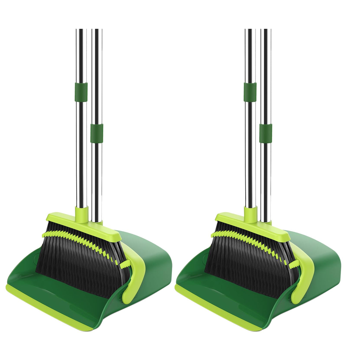 NACENA Broom and Dustpan Set, 52-in Long Adjustable Handle Broom Dustpan Combo with Dustpan Teeth to Automatically Clean Hair Suitable for Home Kitchen Office Hall Floor（Black&Red）