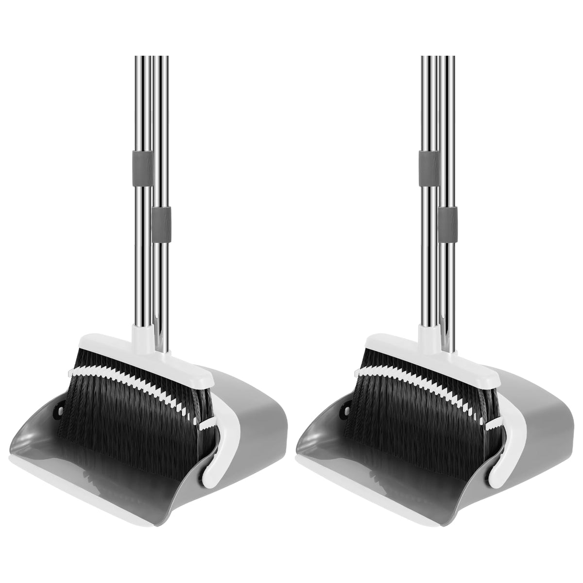 NACENA Broom and Dustpan Set, 52-in Long Adjustable Handle Broom Dustpan Combo with Dustpan Teeth to Automatically Clean Hair Suitable for Home Kitchen Office Hall Floor（Black&Red）