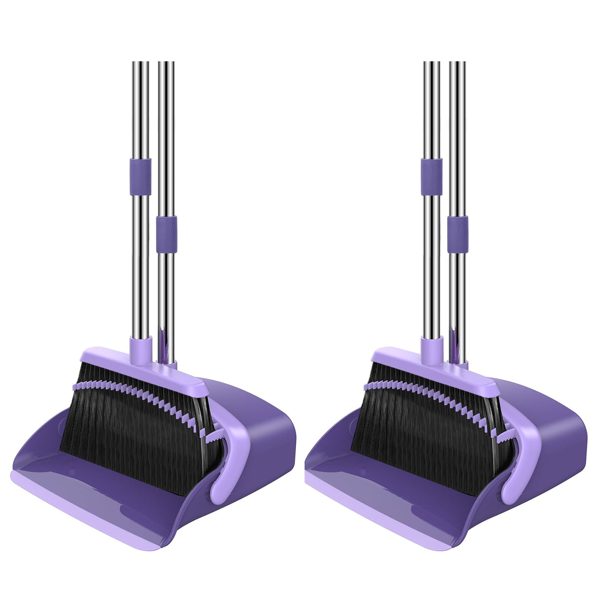 NACENA Broom and Dustpan Set, 52-in Long Adjustable Handle Broom Dustpan Combo with Dustpan Teeth to Automatically Clean Hair Suitable for Home Kitchen Office Hall Floor（Black&Red）
