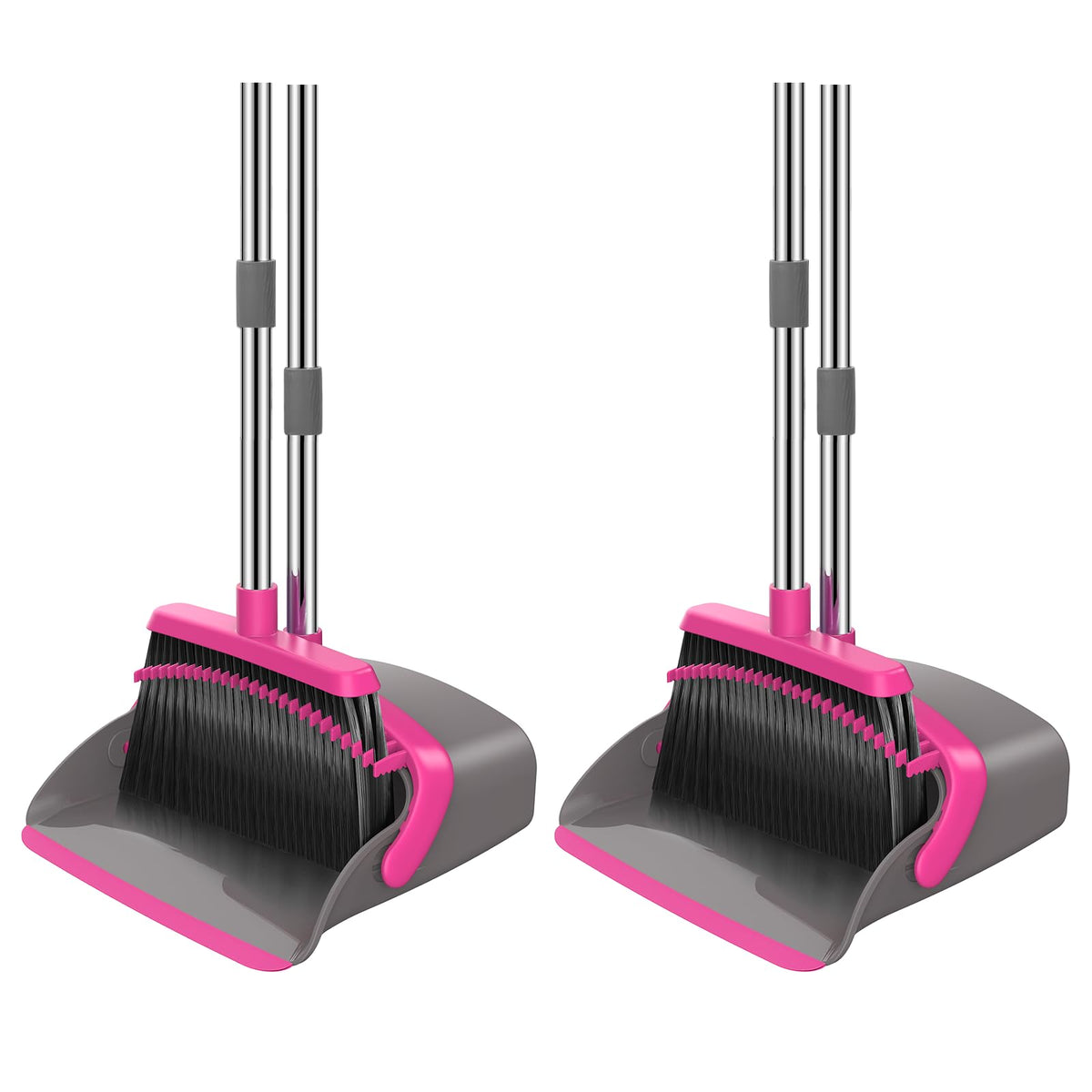 NACENA Broom and Dustpan Set, 52-in Long Adjustable Handle Broom Dustpan Combo with Dustpan Teeth to Automatically Clean Hair Suitable for Home Kitchen Office Hall Floor（Black&Red）