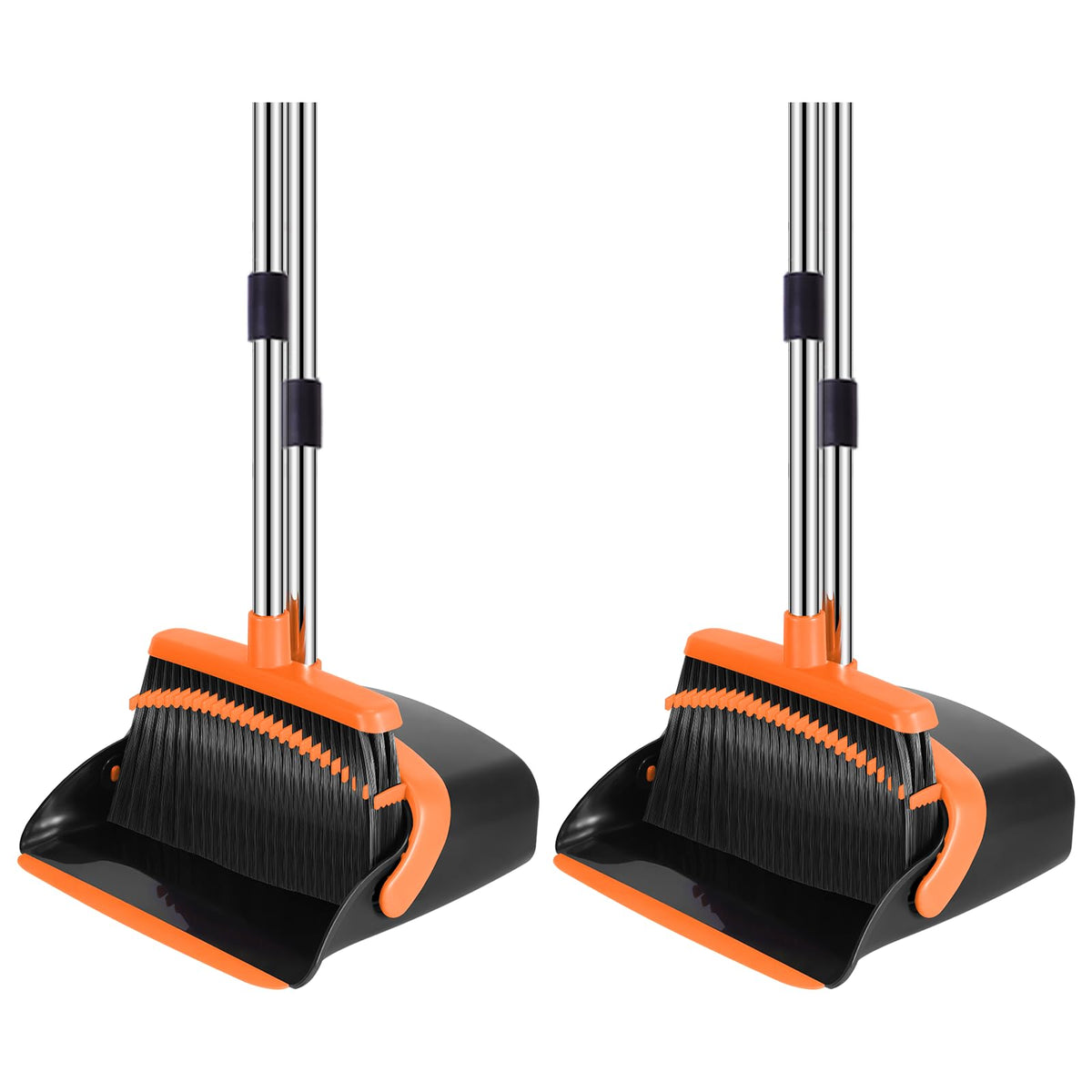 NACENA Broom and Dustpan Set, 52-in Long Adjustable Handle Broom Dustpan Combo with Dustpan Teeth to Automatically Clean Hair Suitable for Home Kitchen Office Hall Floor（Black&Red）