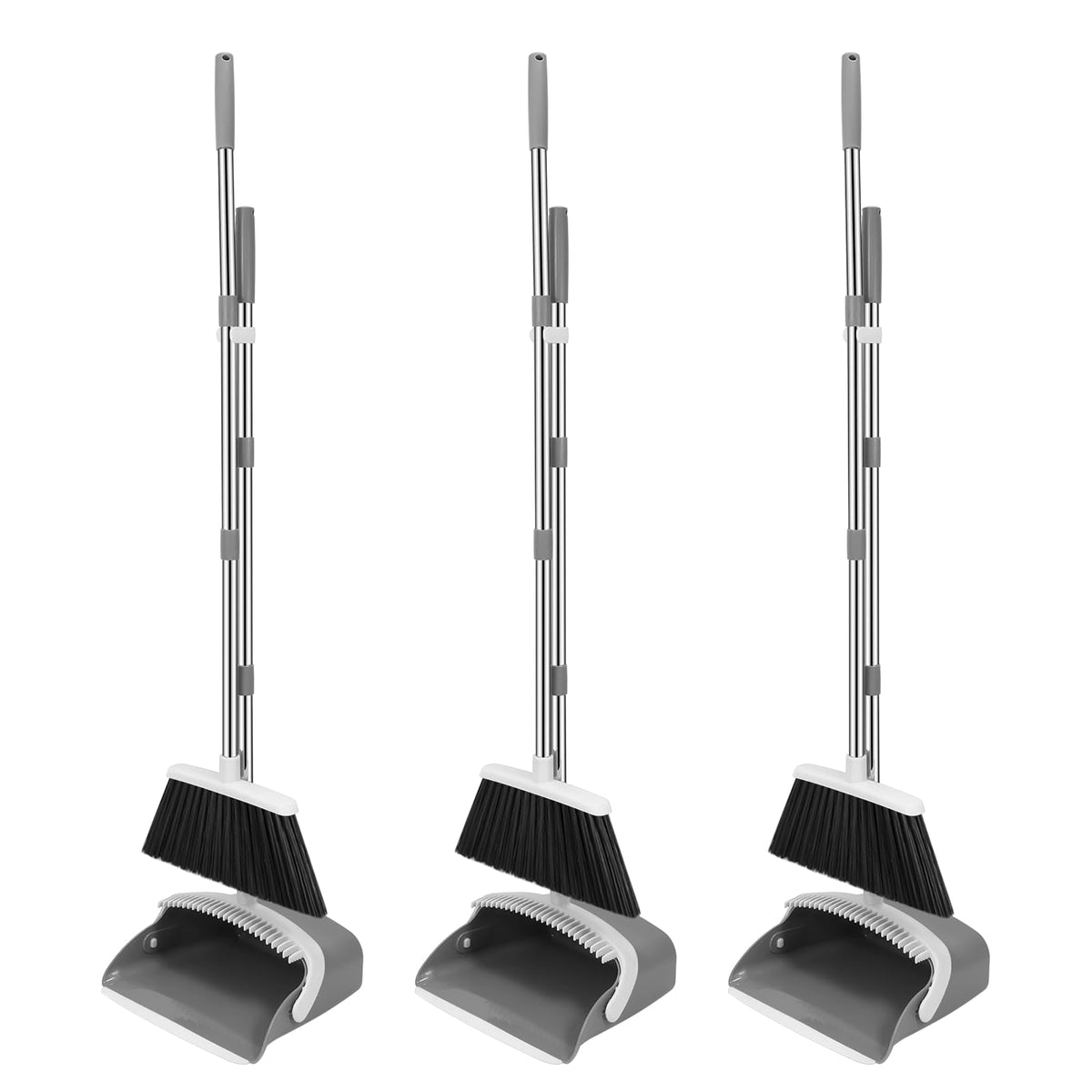 NACENA Broom and Dustpan Set, 52-in Long Adjustable Handle Broom Dustpan Combo with Dustpan Teeth to Automatically Clean Hair Suitable for Home Kitchen Office Hall Floor（Black&Red）