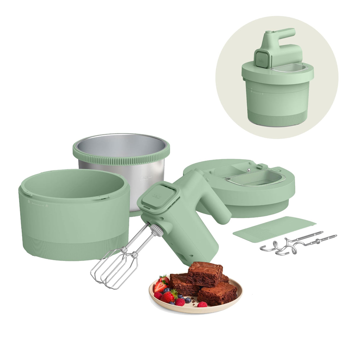 bella 3.5 Qt Hand & Stand Mixer, 2 in 1 Electric Mixer with Bowl, Oatmilk