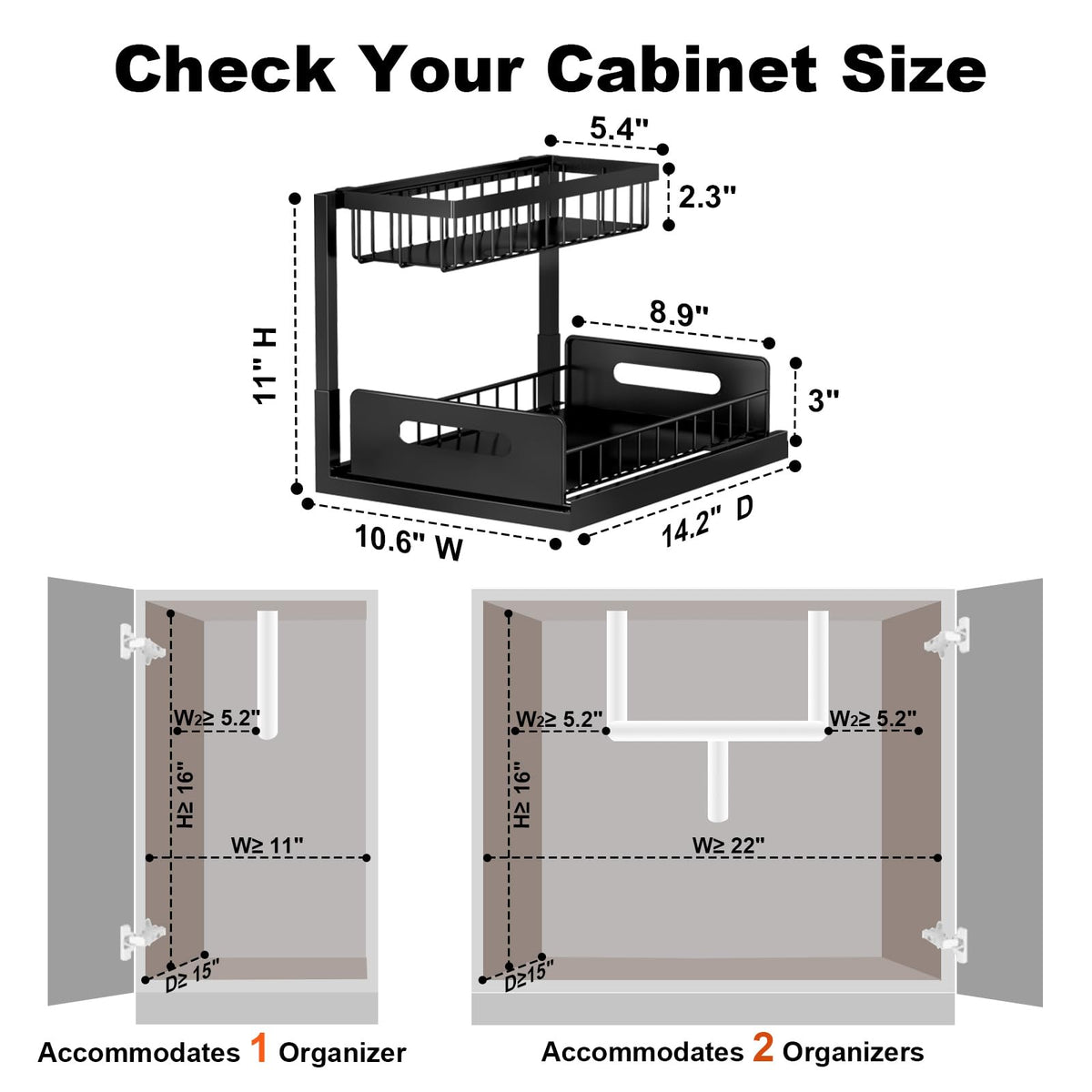 Under Sink Organizer, L-Shaped Pull Out Cabinet Organizer, Kitchen | 2 Tier Metal Slide Out Shelf for Kitchen, Bathroom, Laundry, and Utility Cabinet Storage for Deep Cabinets, Black, 1 Pack