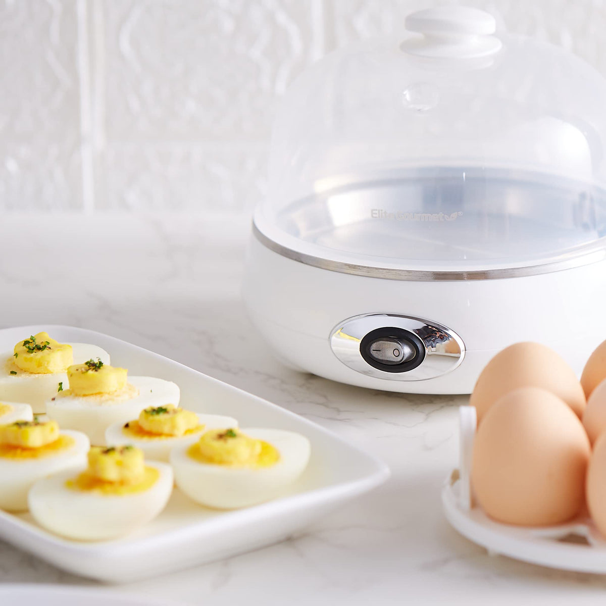 Elite Gourmet EGC115M Easy Egg Cooker, 7-Egg, BPA-Free, Retro Mint | Cooks soft, medium, or hard-boiled eggs with auto shut-off - electric operation - includes measuring cup
