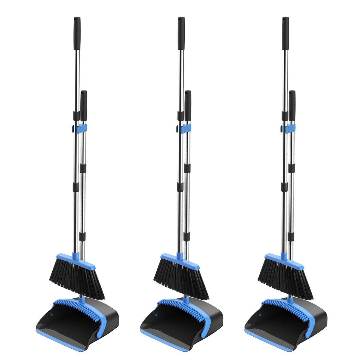 NACENA Broom and Dustpan Set, 52-in Long Adjustable Handle Broom Dustpan Combo with Dustpan Teeth to Automatically Clean Hair Suitable for Home Kitchen Office Hall Floor（Black&Red）
