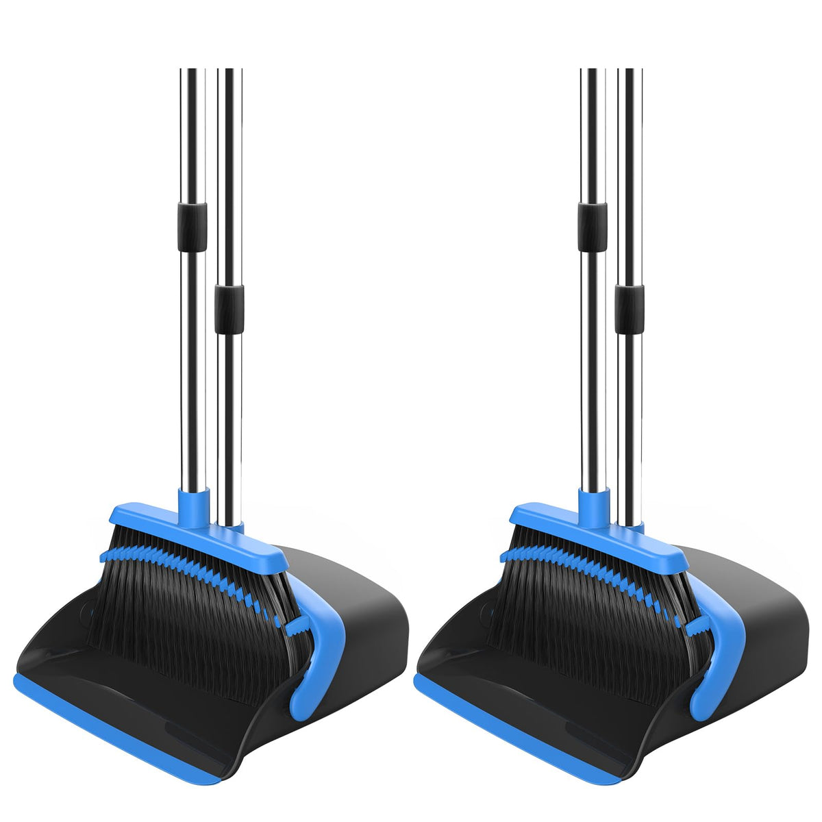 NACENA Broom and Dustpan Set, 52-in Long Adjustable Handle Broom Dustpan Combo with Dustpan Teeth to Automatically Clean Hair Suitable for Home Kitchen Office Hall Floor（Black&Red）