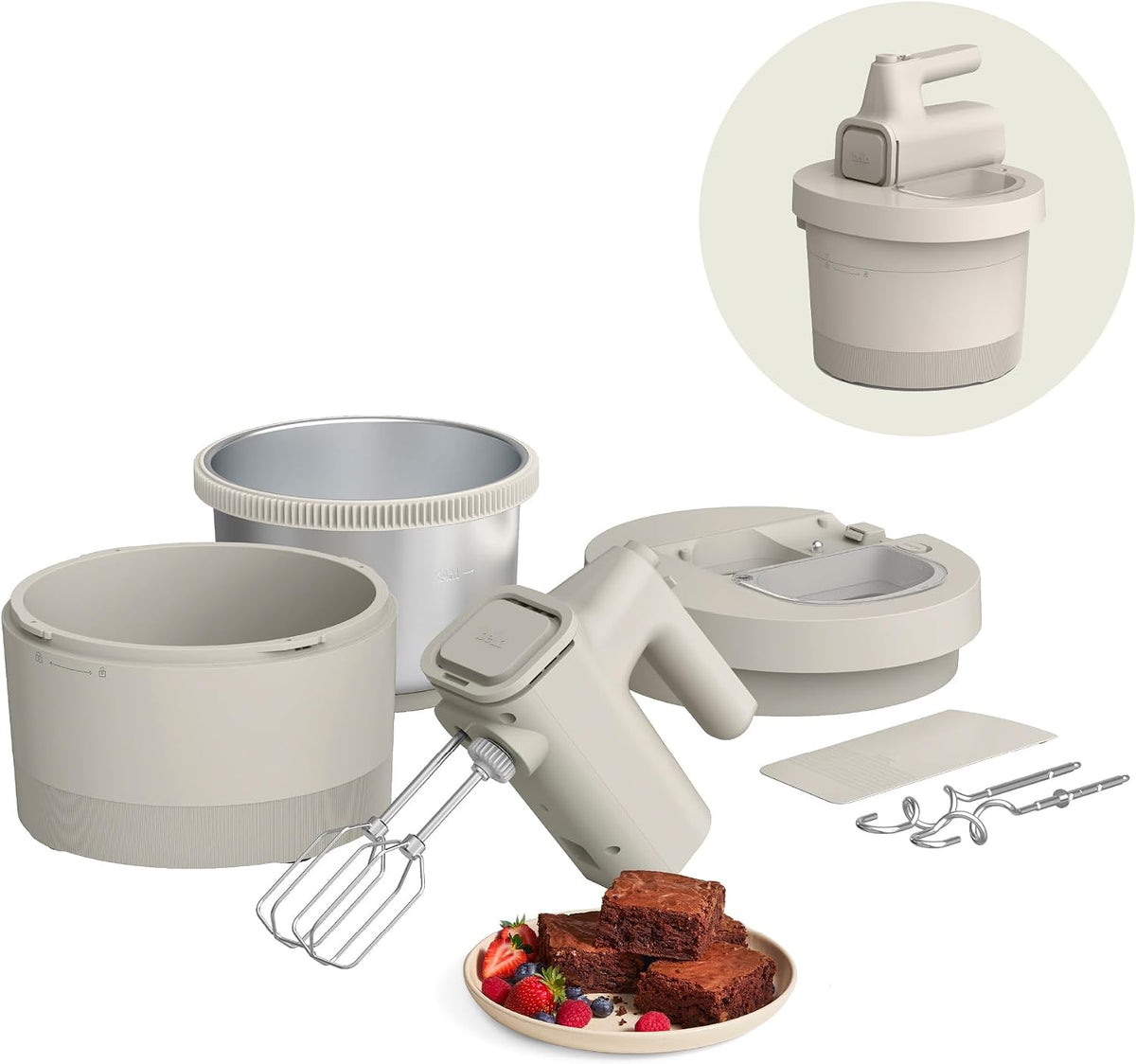 bella 3.5 Qt Hand & Stand Mixer, 2 in 1 Electric Mixer with Bowl, Oatmilk