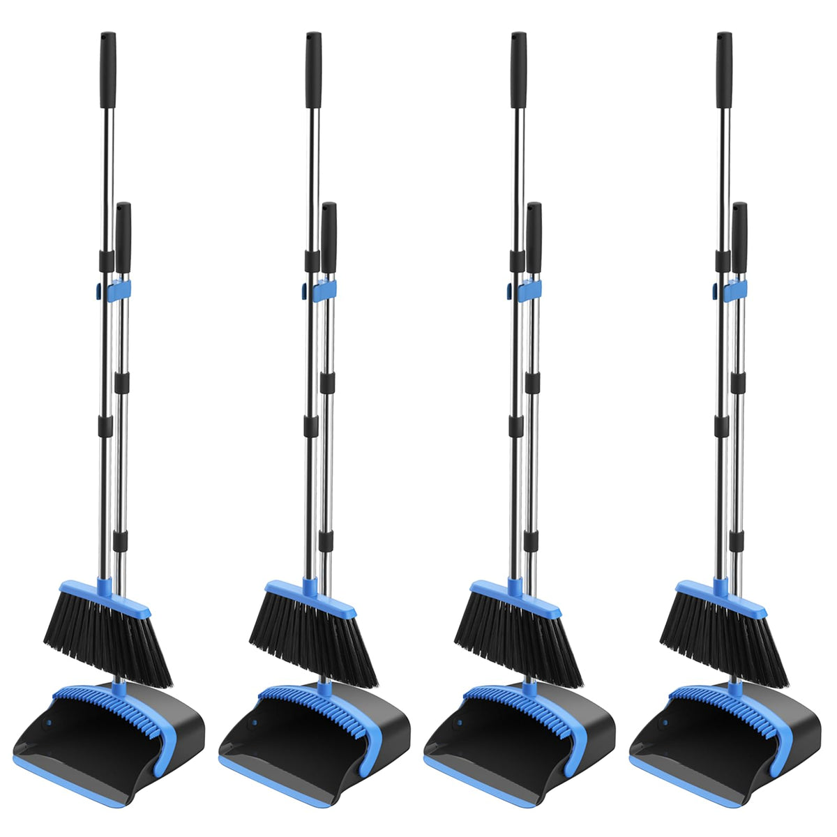 NACENA Broom and Dustpan Set, 52-in Long Adjustable Handle Broom Dustpan Combo with Dustpan Teeth to Automatically Clean Hair Suitable for Home Kitchen Office Hall Floor（Black&Red）