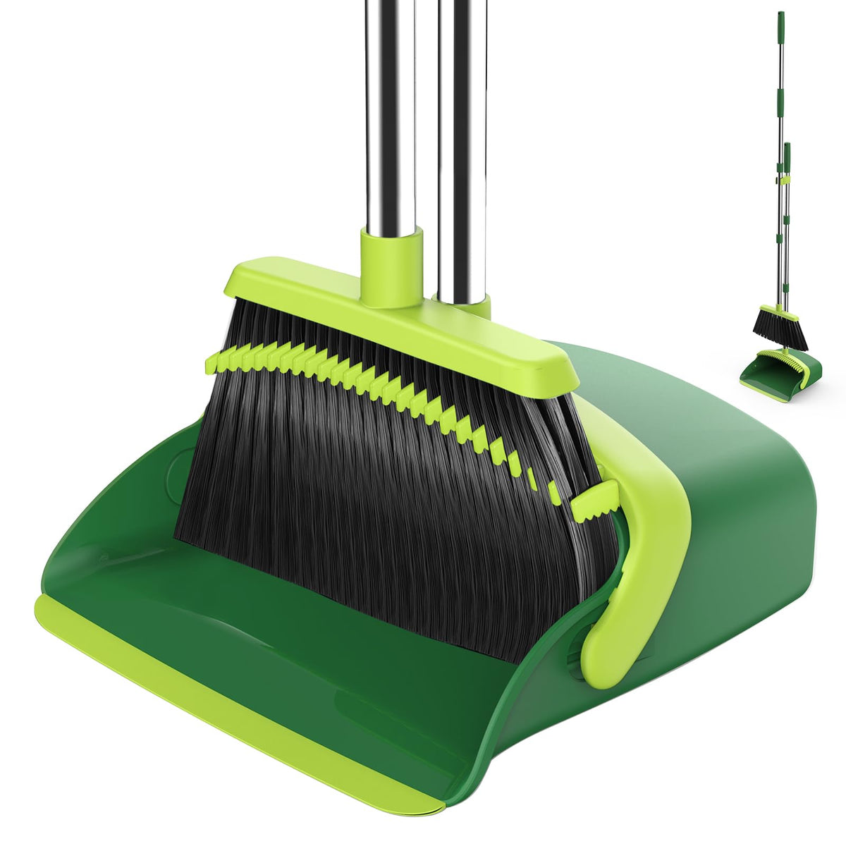 NACENA Broom and Dustpan Set, 52-in Long Adjustable Handle Broom Dustpan Combo with Dustpan Teeth to Automatically Clean Hair Suitable for Home Kitchen Office Hall Floor（Black&Red）