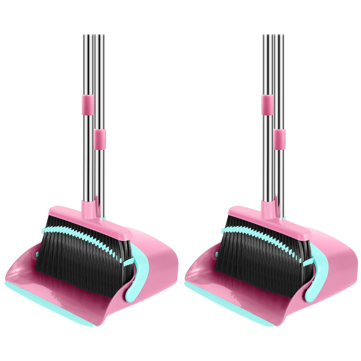 NACENA Broom and Dustpan Set, 52-in Long Adjustable Handle Broom Dustpan Combo with Dustpan Teeth to Automatically Clean Hair Suitable for Home Kitchen Office Hall Floor（Black&Red）
