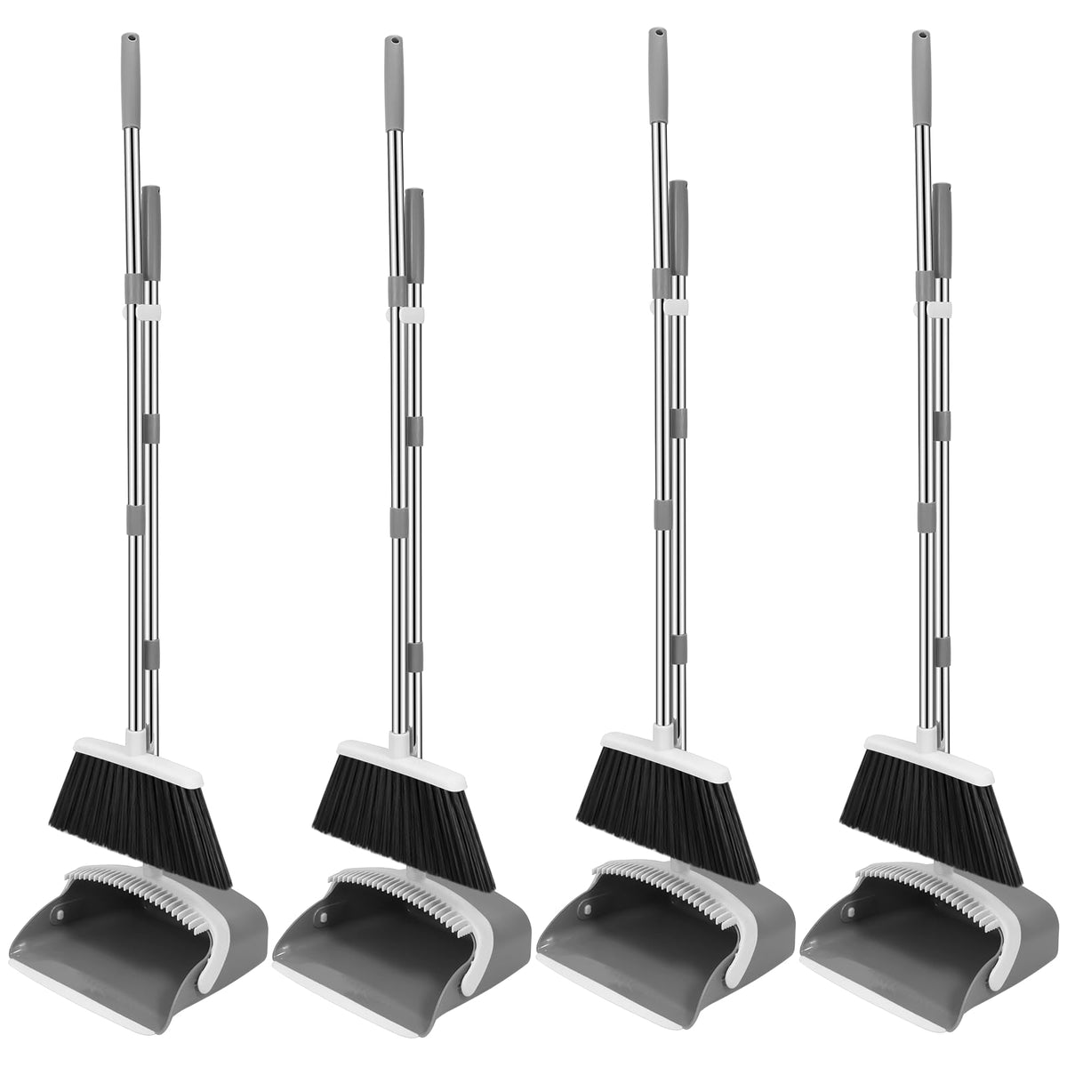 NACENA Broom and Dustpan Set, 52-in Long Adjustable Handle Broom Dustpan Combo with Dustpan Teeth to Automatically Clean Hair Suitable for Home Kitchen Office Hall Floor（Black&Red）