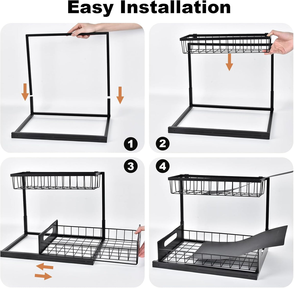 Under Sink Organizer, L-Shaped Pull Out Cabinet Organizer, Kitchen | 2 Tier Metal Slide Out Shelf for Kitchen, Bathroom, Laundry, and Utility Cabinet Storage for Deep Cabinets, Black, 1 Pack