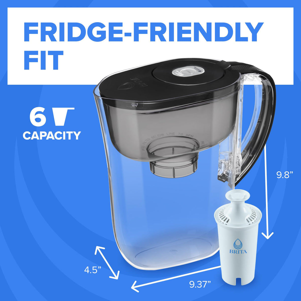 Brita Small 6-Cup Water Filter Pitcher, Includes 1 Filter, White | WQA and NSF/ANSI Certified, Reduces Chlorine, Copper, Mercury & Cadmium, Lasts 2 Months, Household Essential