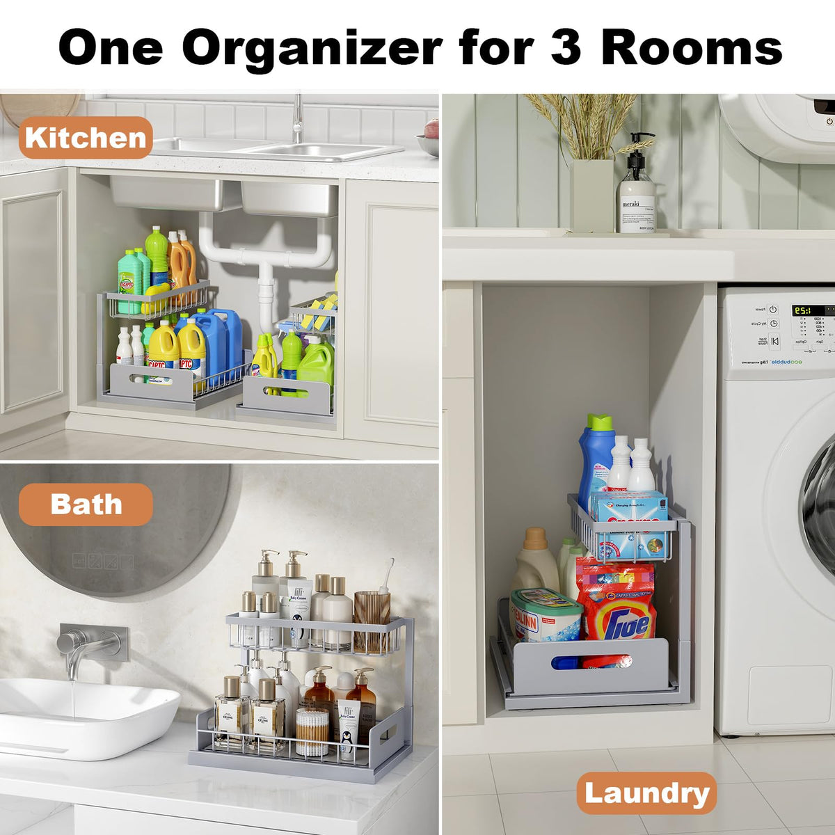 Under Sink Organizer, L-Shaped Pull Out Cabinet Organizer, Kitchen | 2 Tier Metal Slide Out Shelf for Kitchen, Bathroom, Laundry, and Utility Cabinet Storage for Deep Cabinets, Black, 1 Pack