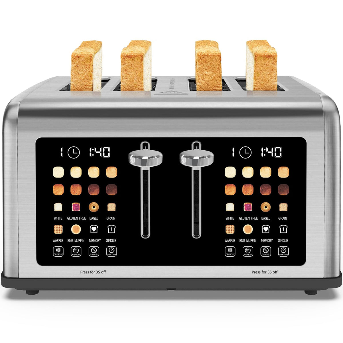 4 Slice Toaster Touch Screen, Stainless Steel Toasters Digital Timer, Dual Control Panel Toasters, 8 Shade Settings 6 Bread Types for Bagel, Cancel, Defrost 1650W Black