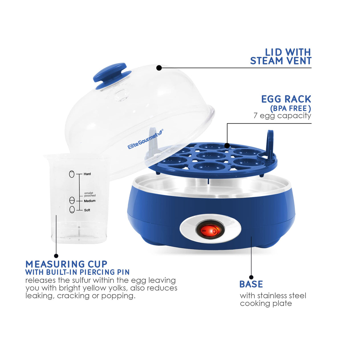 Elite Gourmet EGC115M Easy Egg Cooker, 7-Egg, BPA-Free, Retro Mint | Cooks soft, medium, or hard-boiled eggs with auto shut-off - electric operation - includes measuring cup