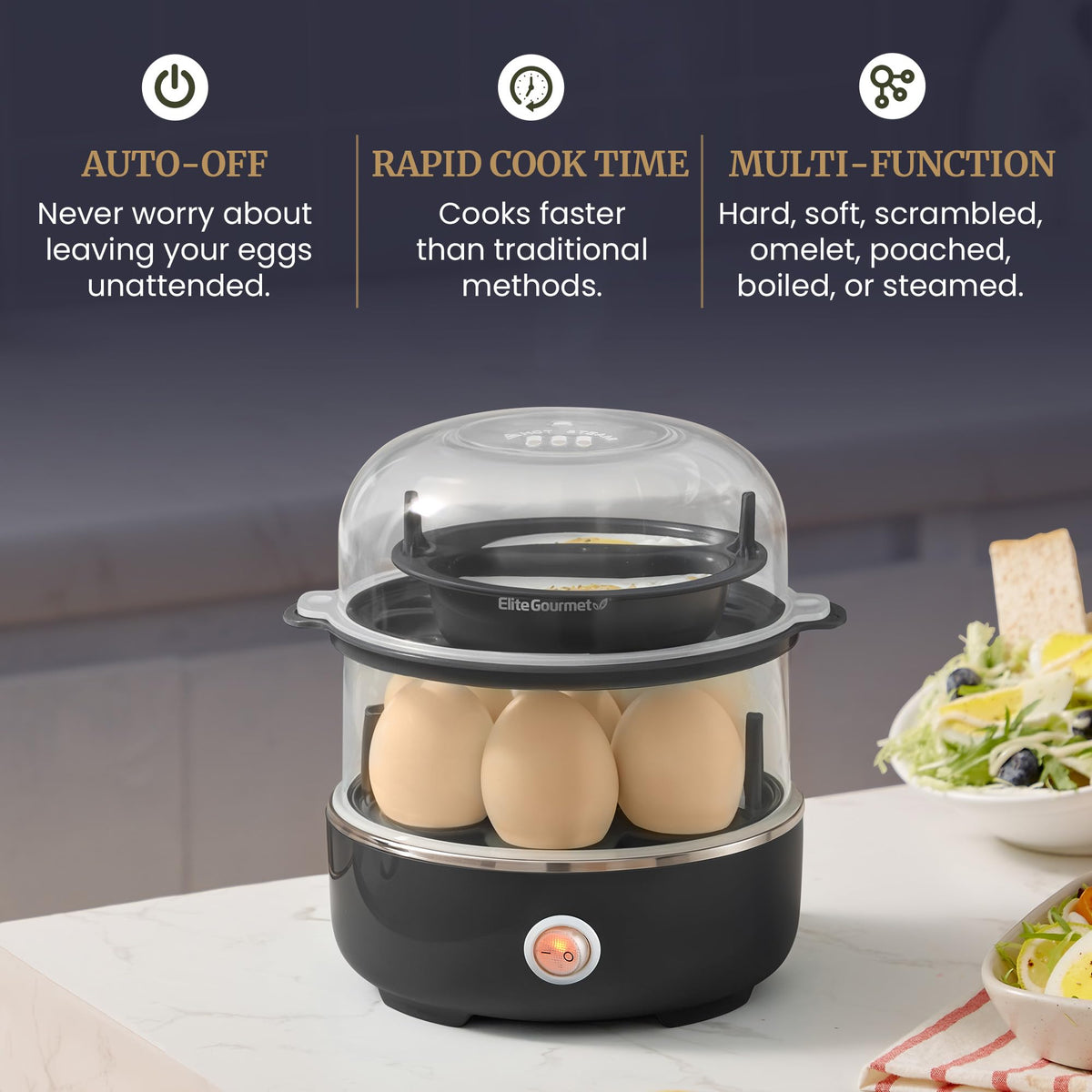 Elite Gourmet EGC115M Easy Egg Cooker, 7-Egg, BPA-Free, Retro Mint | Cooks soft, medium, or hard-boiled eggs with auto shut-off - electric operation - includes measuring cup