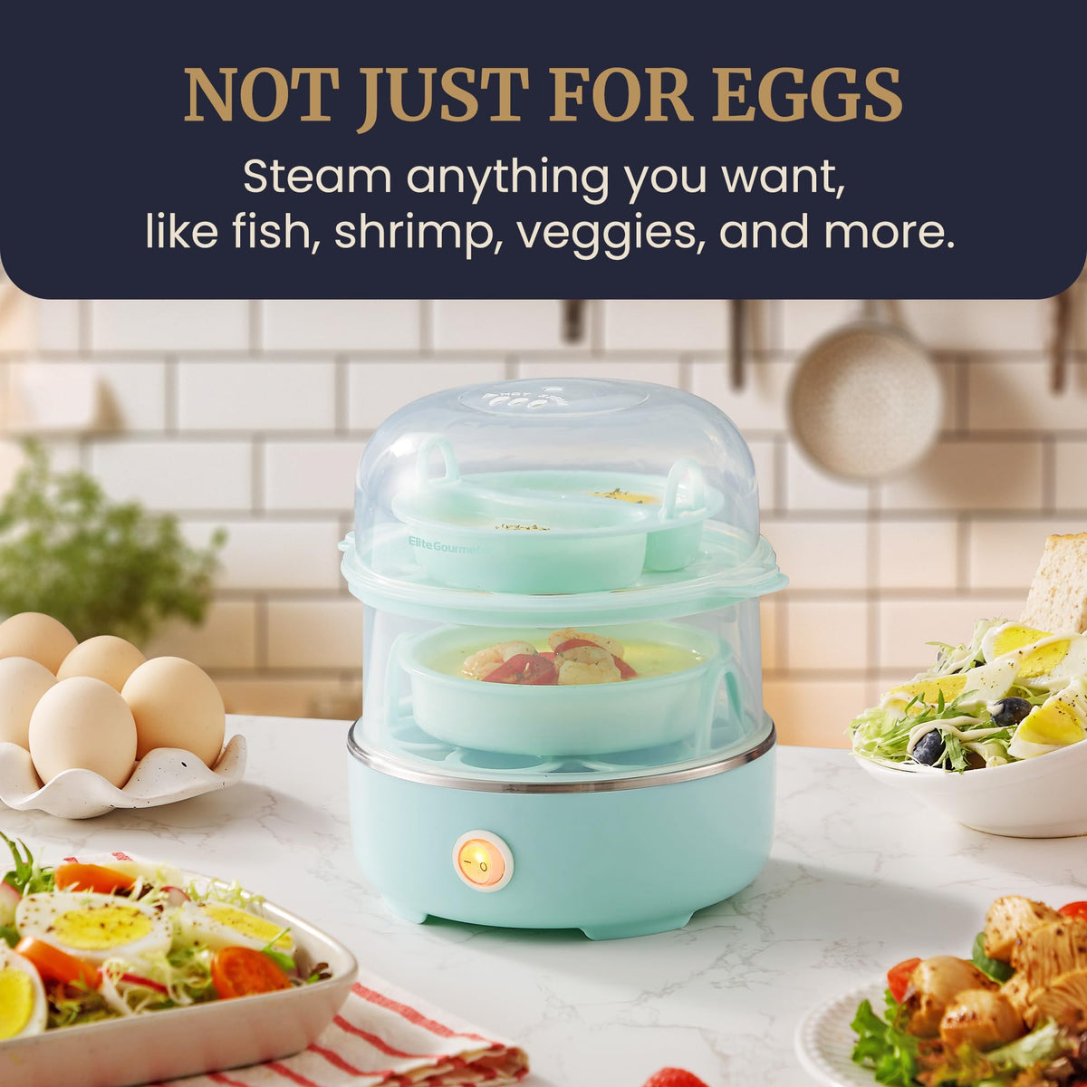 Elite Gourmet EGC115M Easy Egg Cooker, 7-Egg, BPA-Free, Retro Mint | Cooks soft, medium, or hard-boiled eggs with auto shut-off - electric operation - includes measuring cup