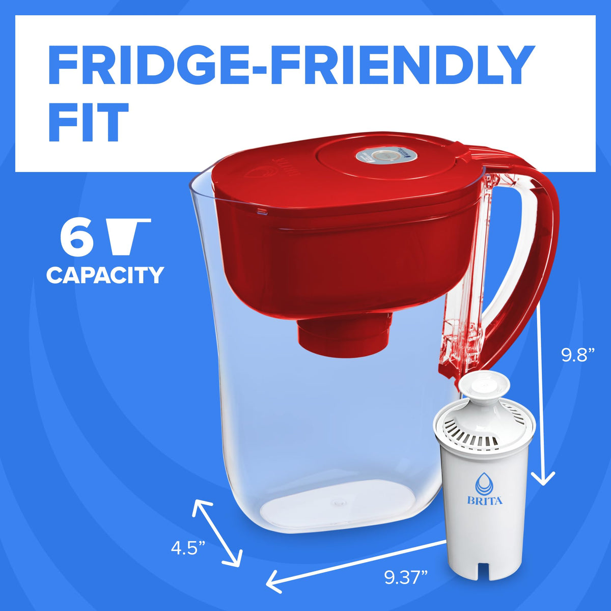 Brita Small 6-Cup Water Filter Pitcher, Includes 1 Filter, White | WQA and NSF/ANSI Certified, Reduces Chlorine, Copper, Mercury & Cadmium, Lasts 2 Months, Household Essential