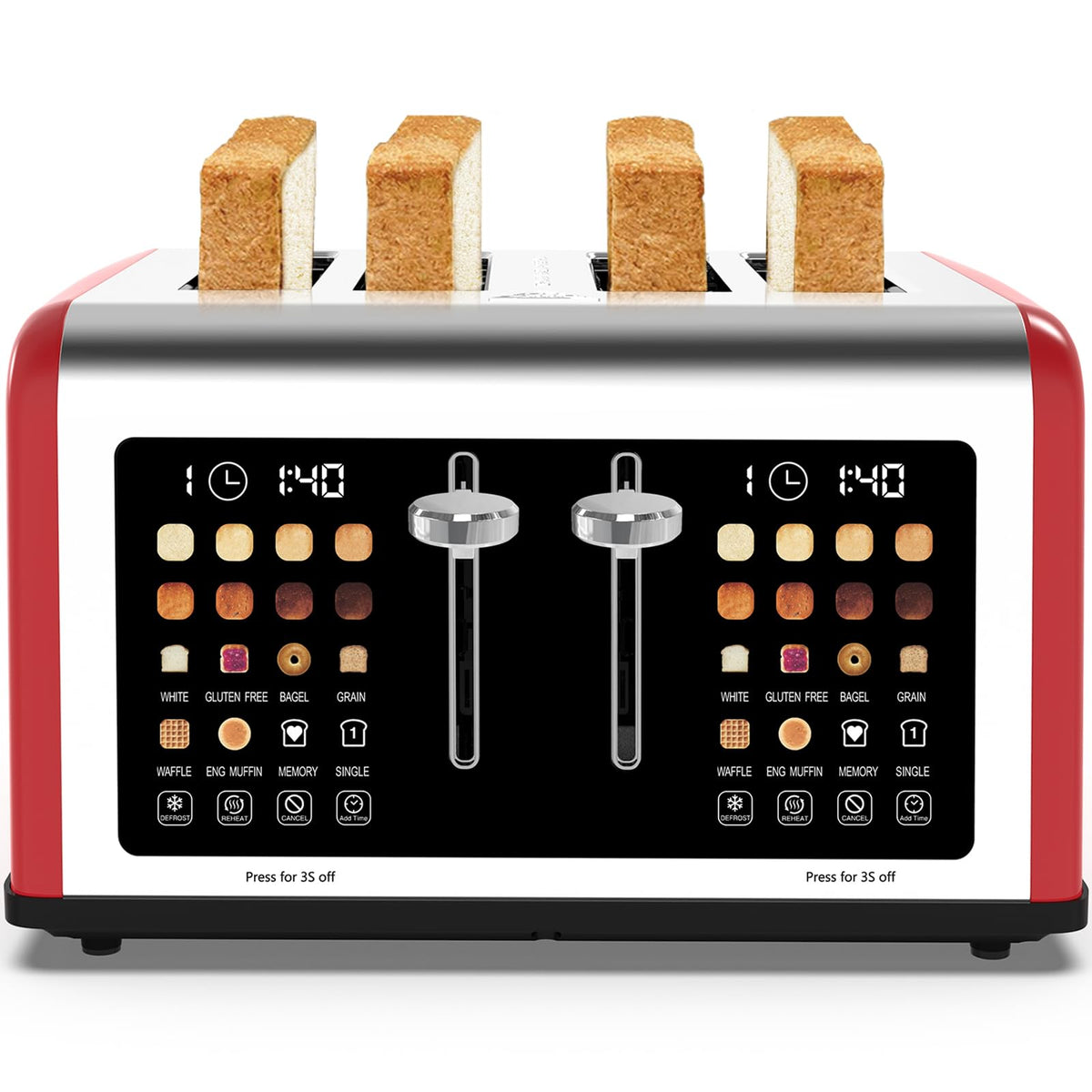 4 Slice Toaster Touch Screen, Stainless Steel Toasters Digital Timer, Dual Control Panel Toasters, 8 Shade Settings 6 Bread Types for Bagel, Cancel, Defrost 1650W Black