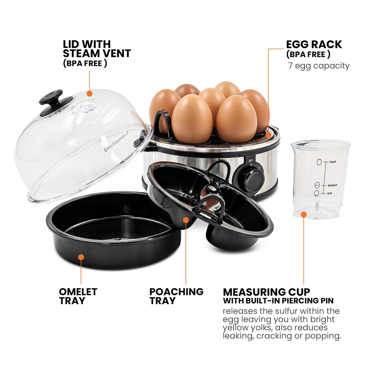 Elite Gourmet EGC115M Easy Egg Cooker, 7-Egg, BPA-Free, Retro Mint | Cooks soft, medium, or hard-boiled eggs with auto shut-off - electric operation - includes measuring cup
