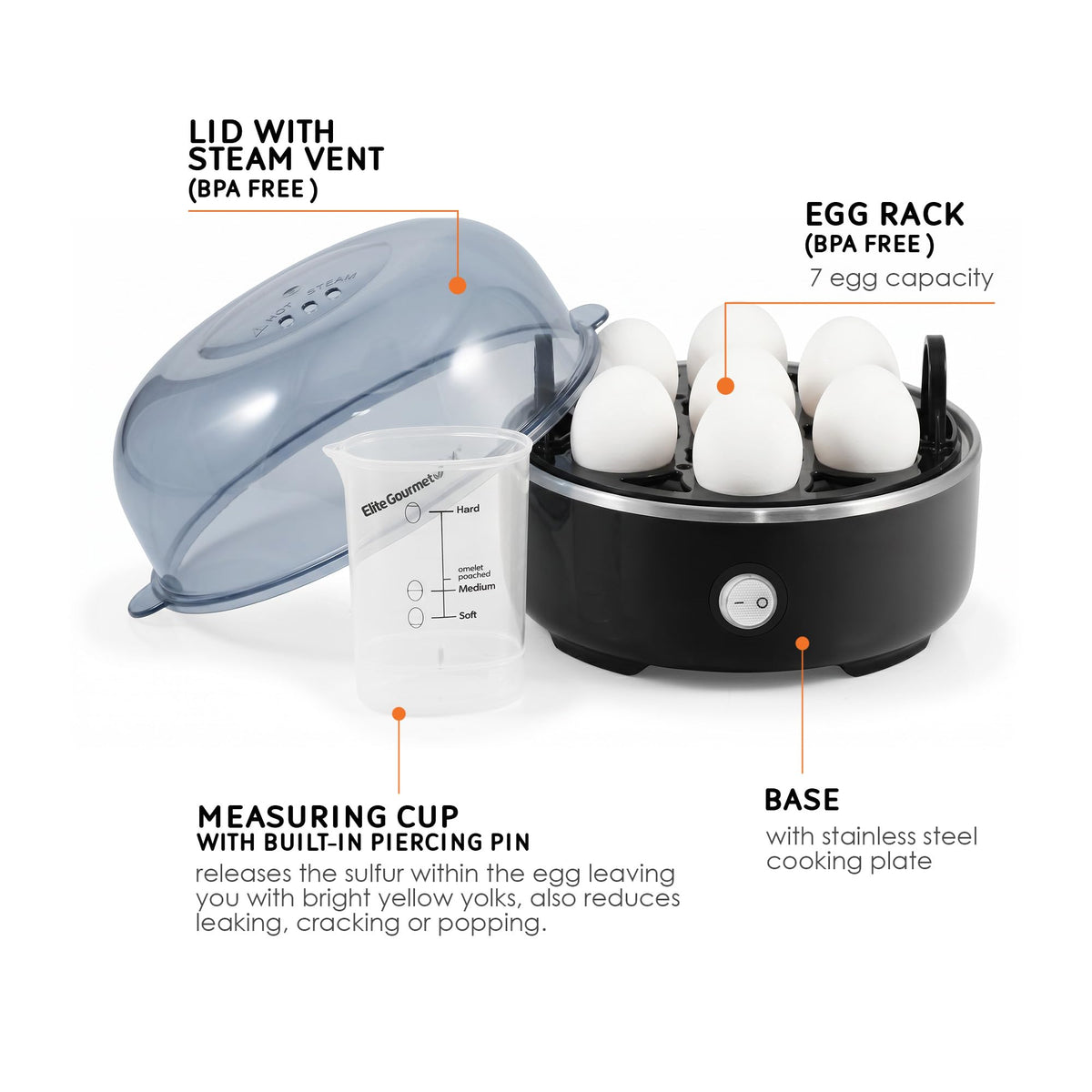 Elite Gourmet EGC115M Easy Egg Cooker, 7-Egg, BPA-Free, Retro Mint | Cooks soft, medium, or hard-boiled eggs with auto shut-off - electric operation - includes measuring cup