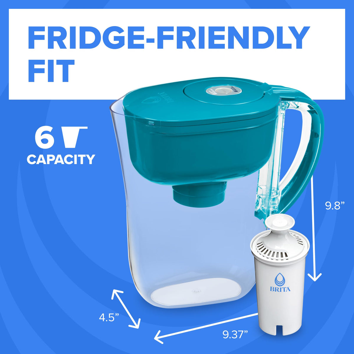 Brita Small 6-Cup Water Filter Pitcher, Includes 1 Filter, White | WQA and NSF/ANSI Certified, Reduces Chlorine, Copper, Mercury & Cadmium, Lasts 2 Months, Household Essential