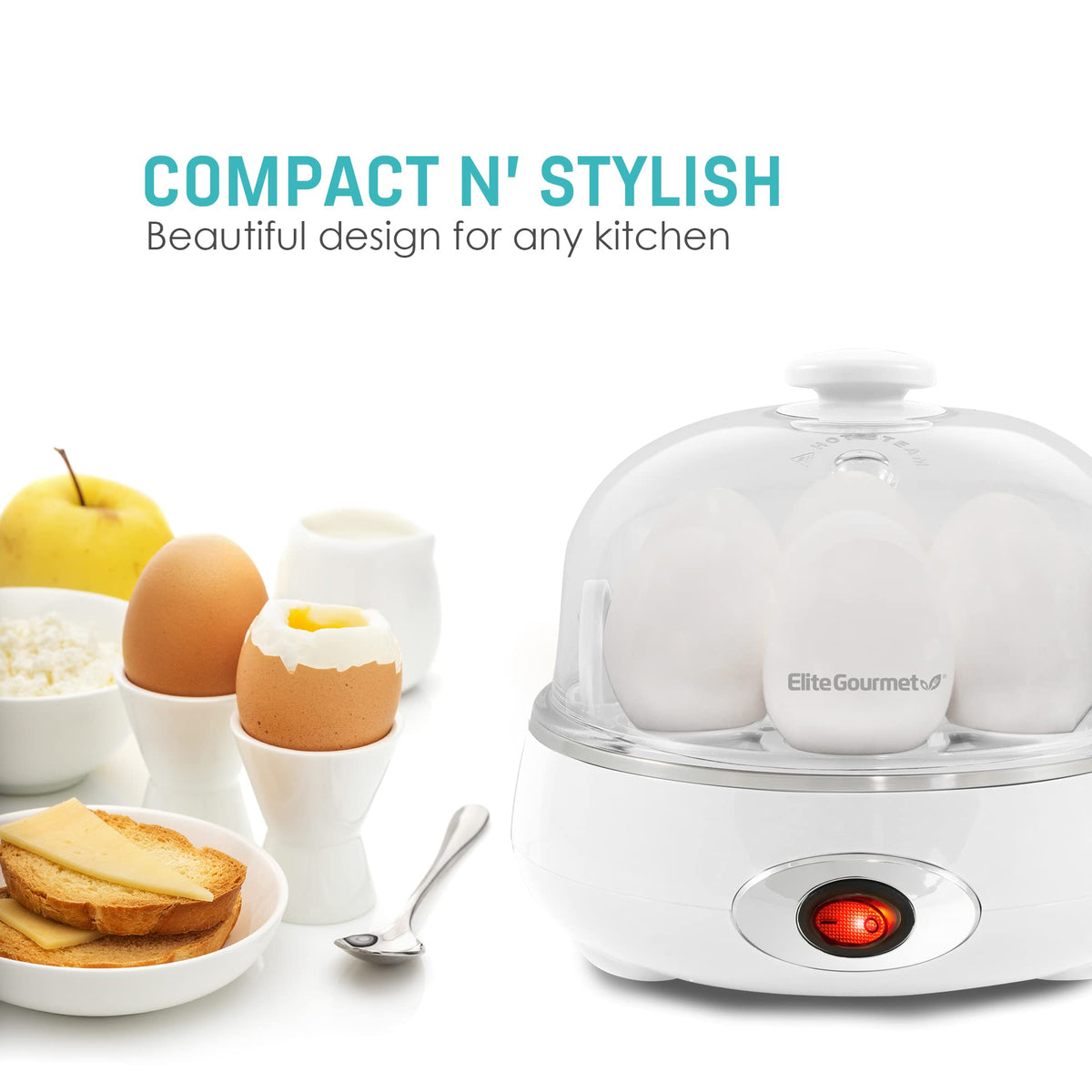 Elite Gourmet EGC115M Easy Egg Cooker, 7-Egg, BPA-Free, Retro Mint | Cooks soft, medium, or hard-boiled eggs with auto shut-off - electric operation - includes measuring cup