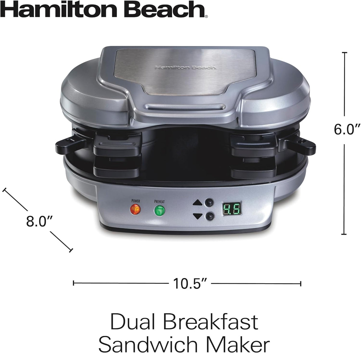 Hamilton Beach Dual Breakfast Sandwich Maker with Egg Cooker Rings & Timer