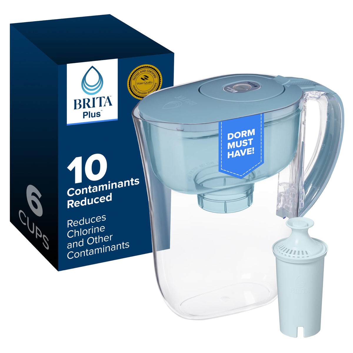 Brita Small 6-Cup Water Filter Pitcher, Includes 1 Filter, White | WQA and NSF/ANSI Certified, Reduces Chlorine, Copper, Mercury & Cadmium, Lasts 2 Months, Household Essential