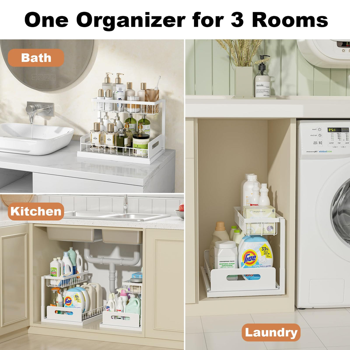 Under Sink Organizer, L-Shaped Pull Out Cabinet Organizer, Kitchen | 2 Tier Metal Slide Out Shelf for Kitchen, Bathroom, Laundry, and Utility Cabinet Storage for Deep Cabinets, Black, 1 Pack
