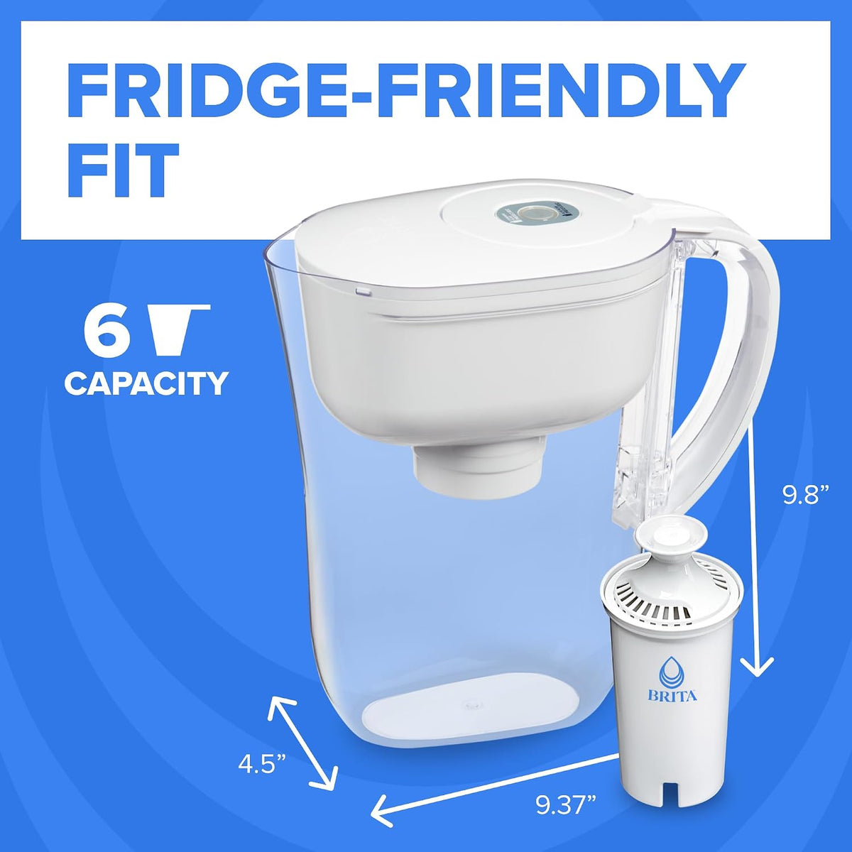 Brita Small 6-Cup Water Filter Pitcher, Includes 1 Filter, White | WQA and NSF/ANSI Certified, Reduces Chlorine, Copper, Mercury & Cadmium, Lasts 2 Months, Household Essential