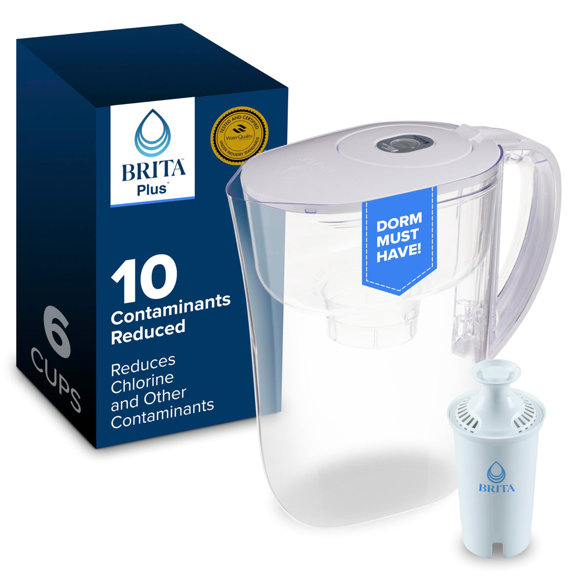Brita Small 6-Cup Water Filter Pitcher, Includes 1 Filter, White | WQA and NSF/ANSI Certified, Reduces Chlorine, Copper, Mercury & Cadmium, Lasts 2 Months, Household Essential