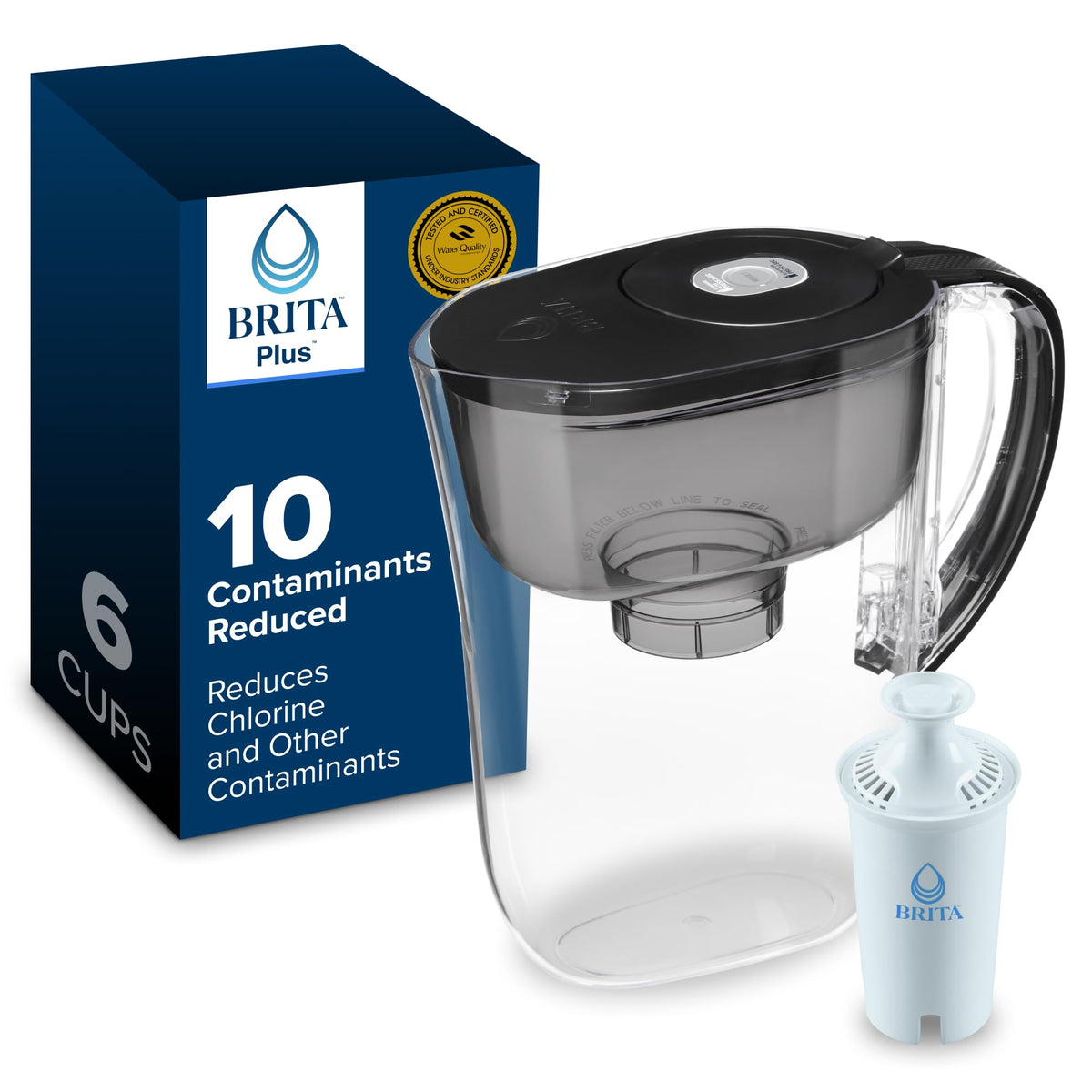 Brita Small 6-Cup Water Filter Pitcher, Includes 1 Filter, White | WQA and NSF/ANSI Certified, Reduces Chlorine, Copper, Mercury & Cadmium, Lasts 2 Months, Household Essential