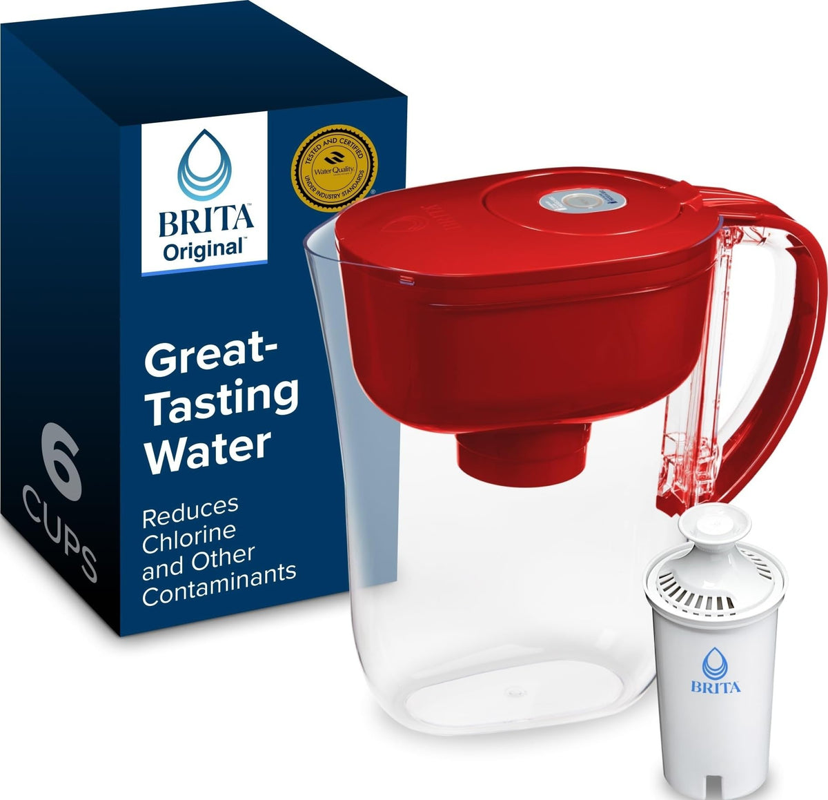 Brita Small 6-Cup Water Filter Pitcher, Includes 1 Filter, White | WQA and NSF/ANSI Certified, Reduces Chlorine, Copper, Mercury & Cadmium, Lasts 2 Months, Household Essential