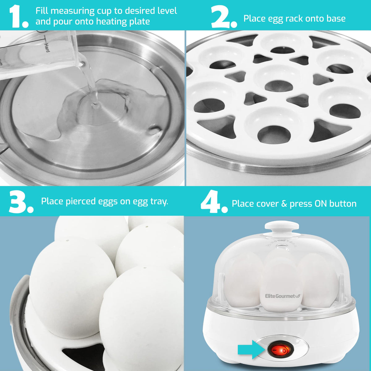 Elite Gourmet EGC115M Easy Egg Cooker, 7-Egg, BPA-Free, Retro Mint | Cooks soft, medium, or hard-boiled eggs with auto shut-off - electric operation - includes measuring cup