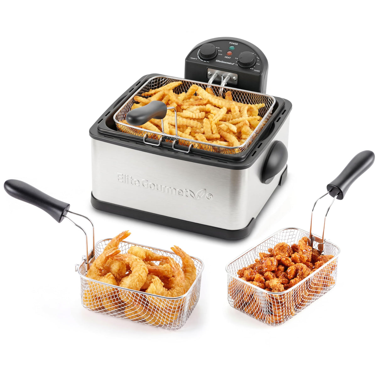 Elite Gourmet 4.5Qt Deep Fryer, Dual 2Qt Split Baskets, 1700W