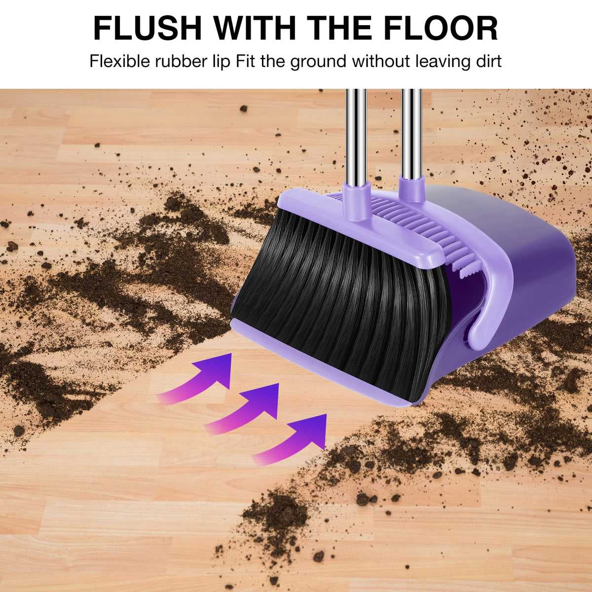 NACENA Broom and Dustpan Set, 52-in Long Adjustable Handle Broom Dustpan Combo with Dustpan Teeth to Automatically Clean Hair Suitable for Home Kitchen Office Hall Floor（Black&Red）