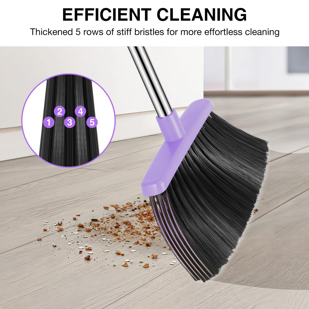 NACENA Broom and Dustpan Set, 52-in Long Adjustable Handle Broom Dustpan Combo with Dustpan Teeth to Automatically Clean Hair Suitable for Home Kitchen Office Hall Floor（Black&Red）