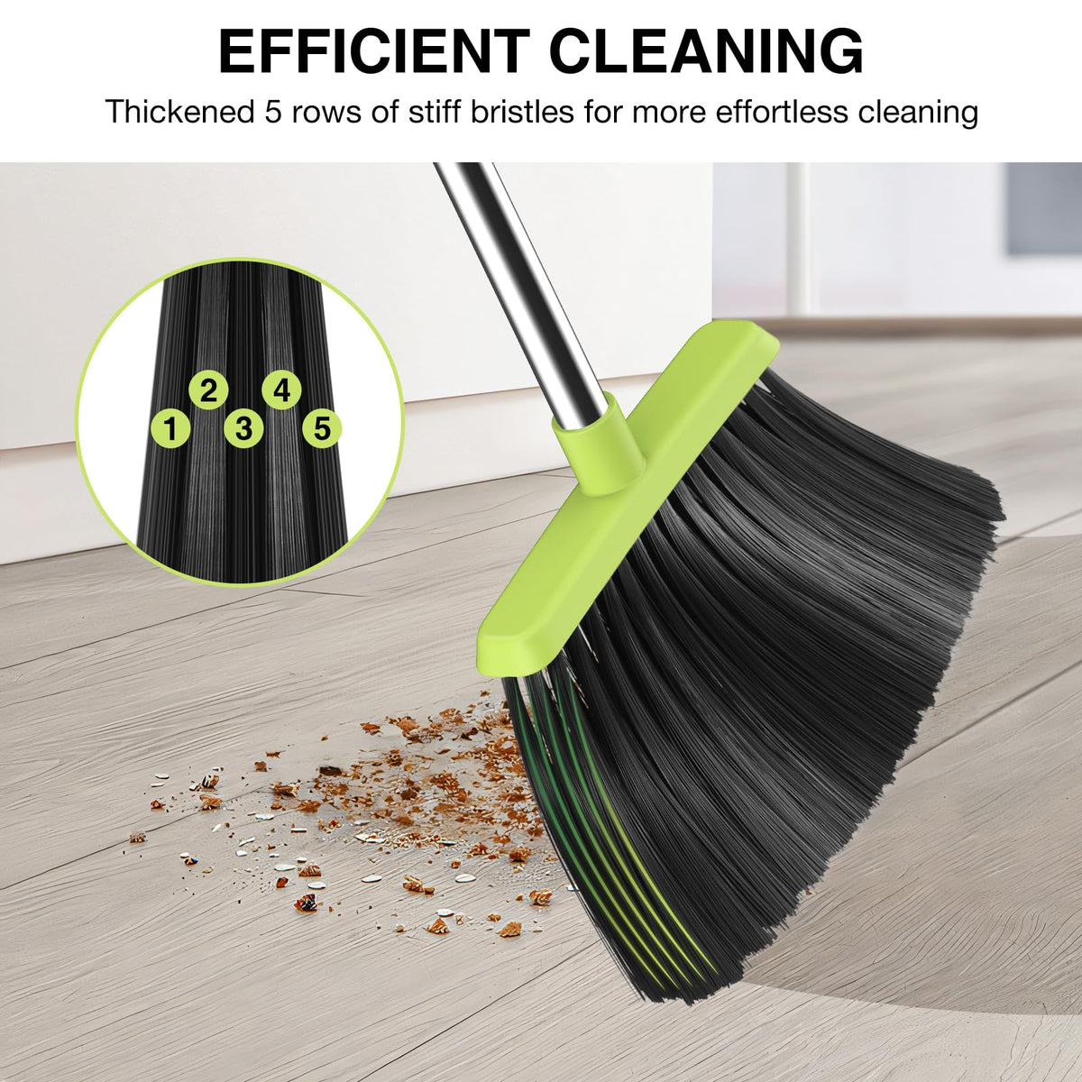 NACENA Broom and Dustpan Set, 52-in Long Adjustable Handle Broom Dustpan Combo with Dustpan Teeth to Automatically Clean Hair Suitable for Home Kitchen Office Hall Floor（Black&Red）