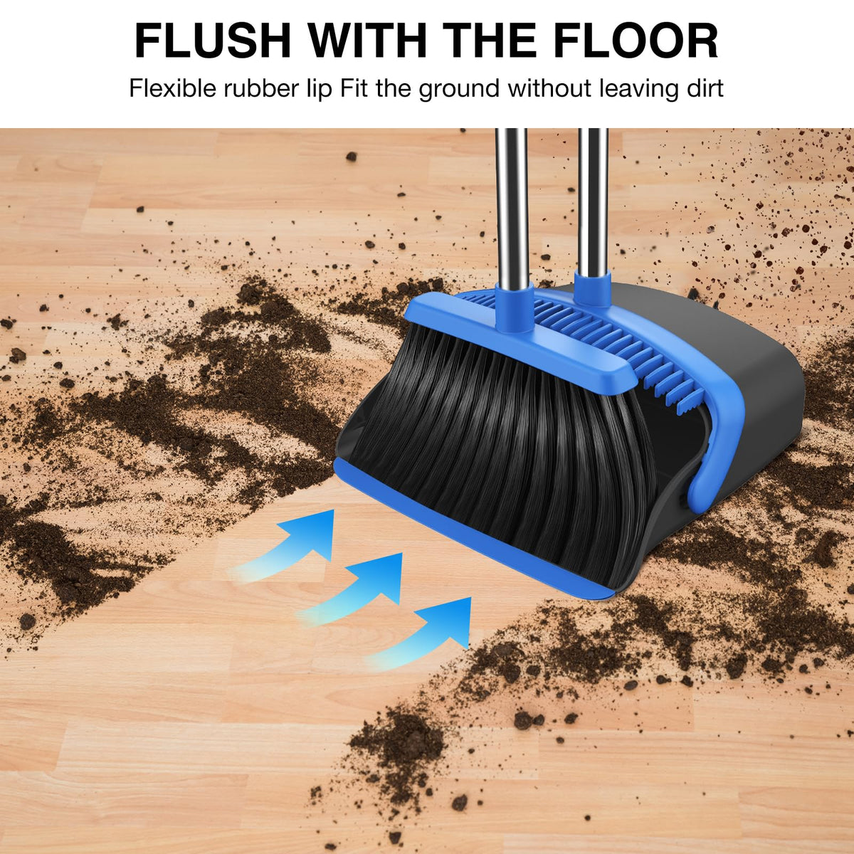 NACENA Broom and Dustpan Set, 52-in Long Adjustable Handle Broom Dustpan Combo with Dustpan Teeth to Automatically Clean Hair Suitable for Home Kitchen Office Hall Floor（Black&Red）