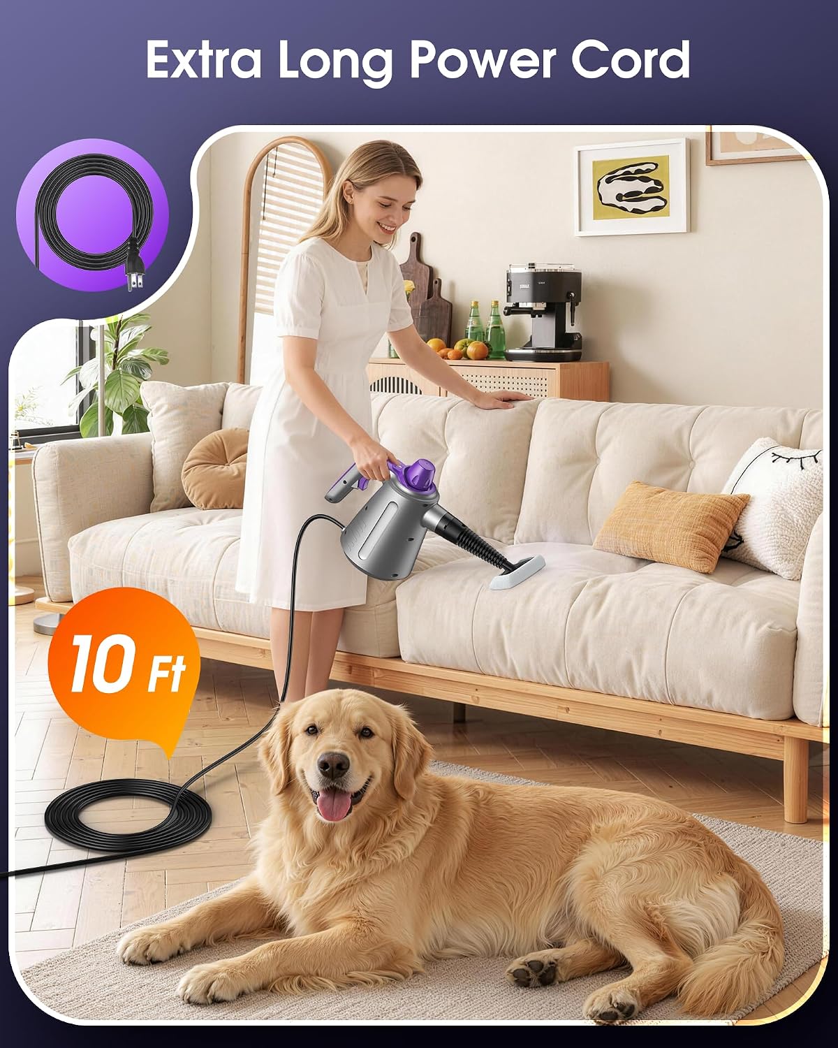 Handheld Steam Cleaner for Home, Pressurized Steamer for Cleaning Couch Carpet Car Upholstery Mattress Furniture with 14 Accessories & Safety Lock, Small Container for Grease