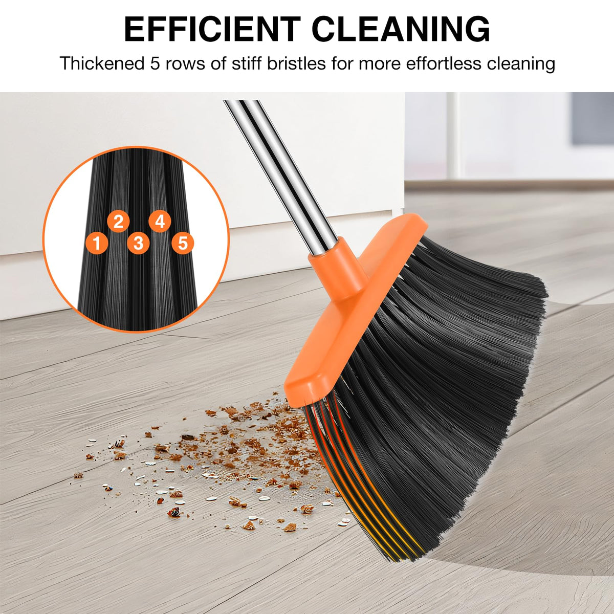 NACENA Broom and Dustpan Set, 52-in Long Adjustable Handle Broom Dustpan Combo with Dustpan Teeth to Automatically Clean Hair Suitable for Home Kitchen Office Hall Floor（Black&Red）