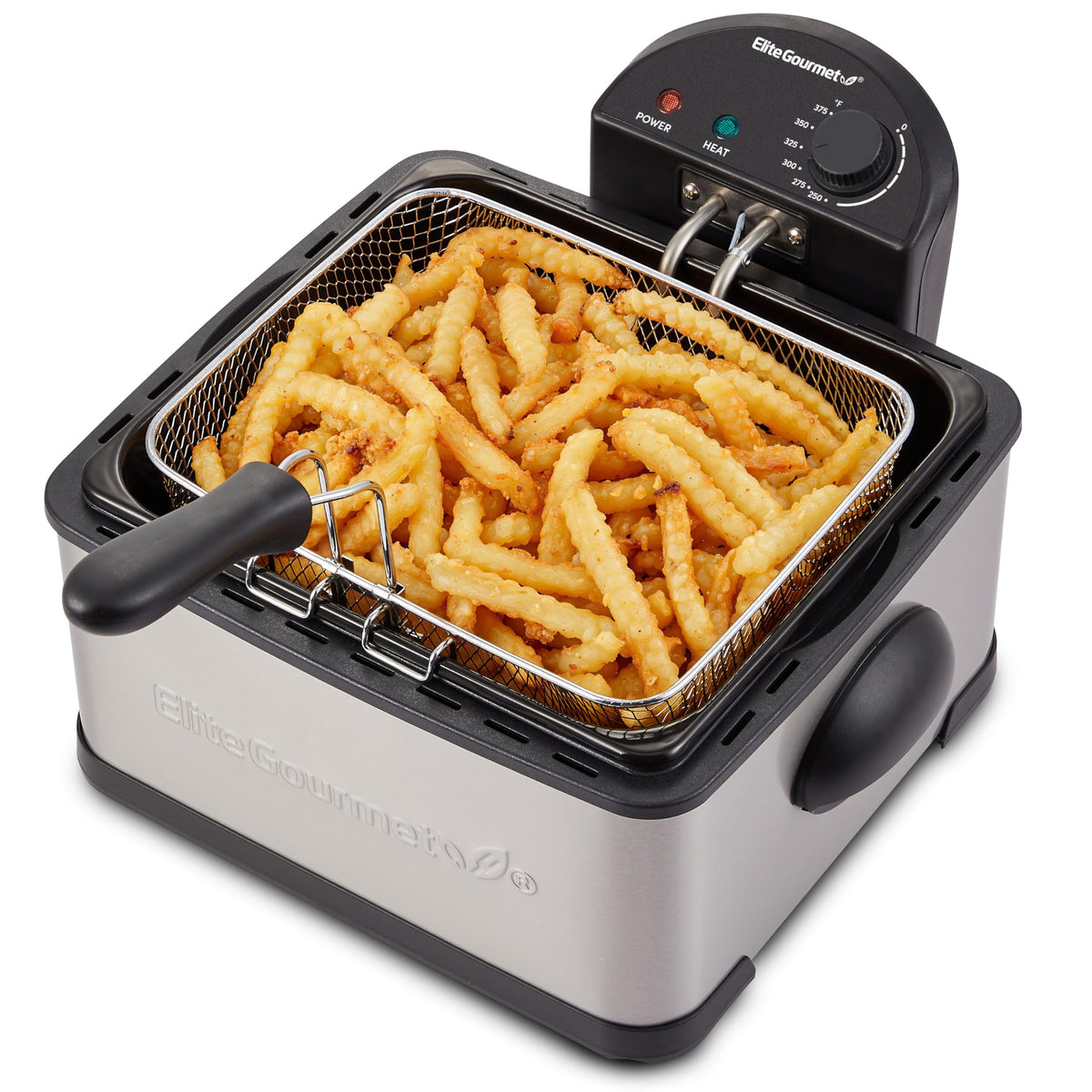 Elite Gourmet 4.5Qt Deep Fryer, Dual 2Qt Split Baskets, 1700W