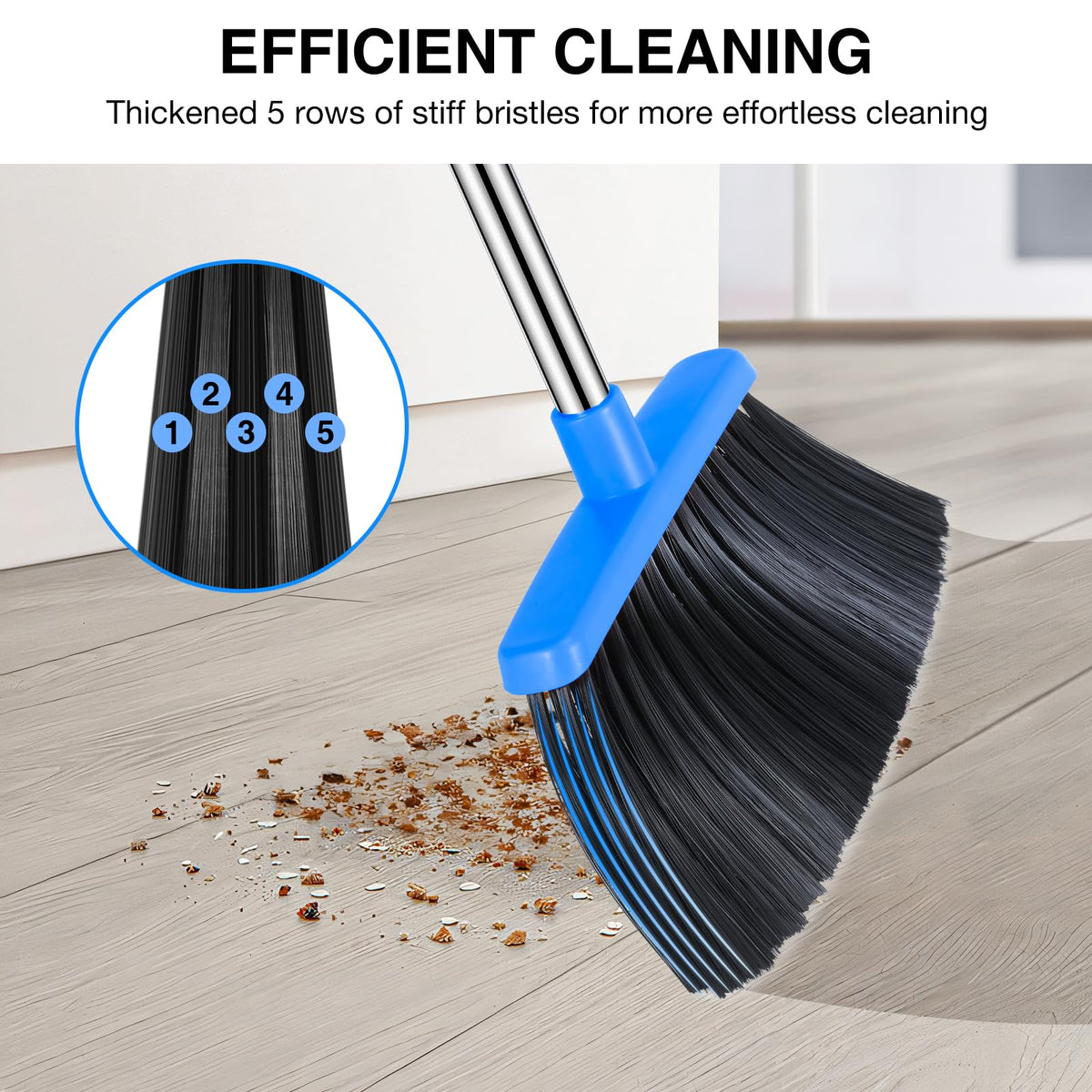 NACENA Broom and Dustpan Set, 52-in Long Adjustable Handle Broom Dustpan Combo with Dustpan Teeth to Automatically Clean Hair Suitable for Home Kitchen Office Hall Floor（Black&Red）