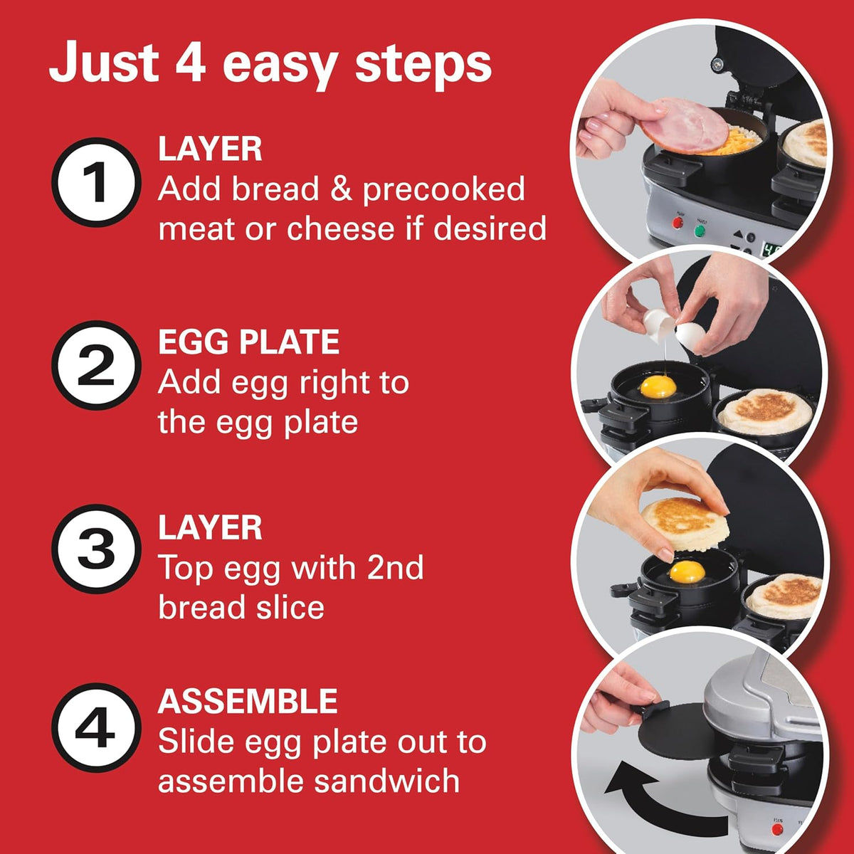 Hamilton Beach Dual Breakfast Sandwich Maker with Egg Cooker Rings & Timer